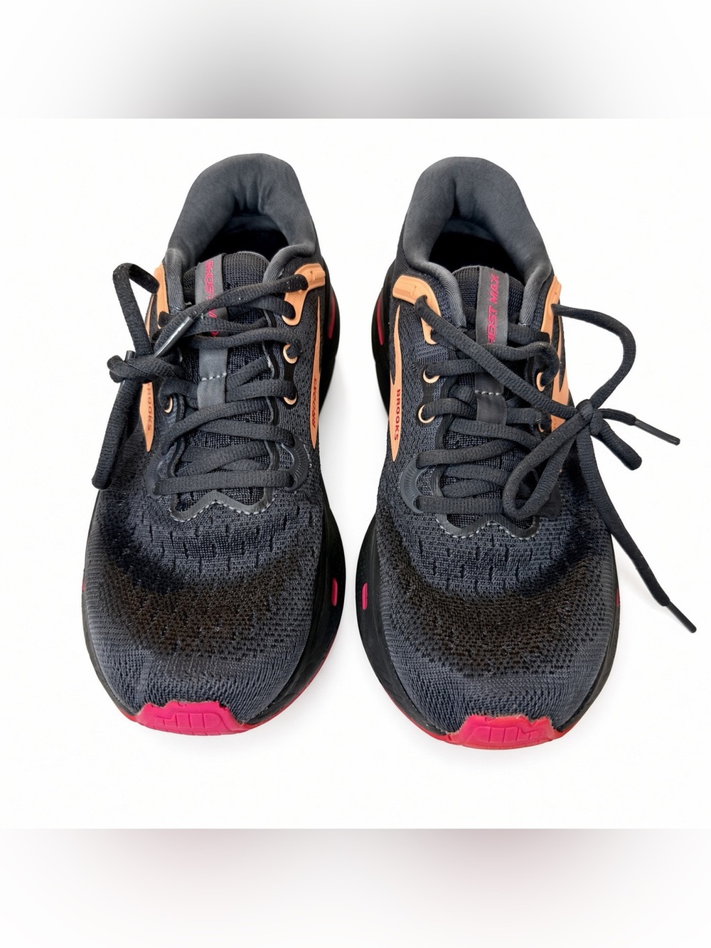 Brooks Ghost Max Womens 7.5 B Black Papaya Raspberry Running Shoes